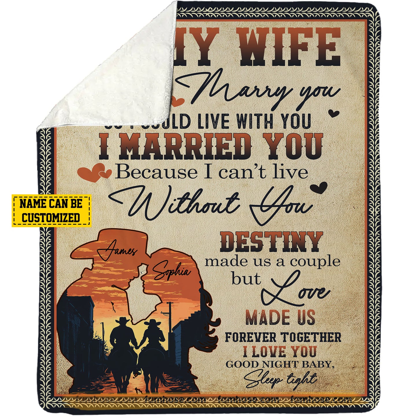 Romantic Cowboy Cowgirl Couple Fleece Blanket, To My Wife Woven Blanket & Sherpa Blanket Valentine's Day Gift For Cowgirl Wife From Cowboy Husband