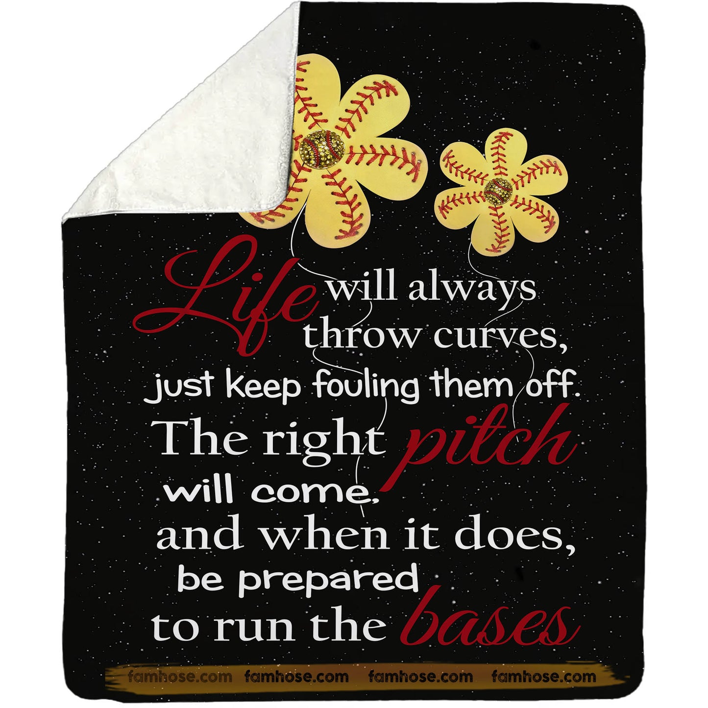 Softball Fleece Blanket, Life Will Always Throw Curves Sport Woven Blanket, Cool Sherpa Blanket Gift For Softball Lovers