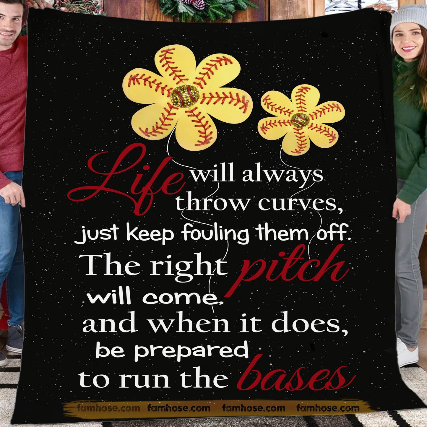 Softball Fleece Blanket, Life Will Always Throw Curves Sport Woven Blanket, Cool Sherpa Blanket Gift For Softball Lovers