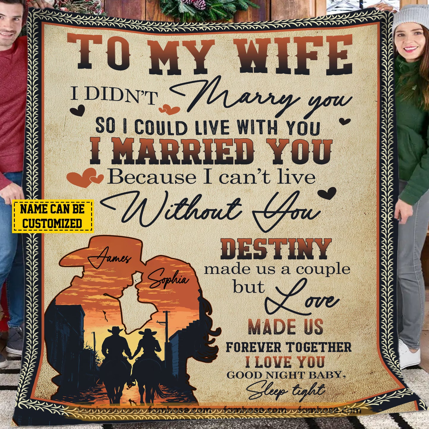 Romantic Cowboy Cowgirl Couple Fleece Blanket, To My Wife Woven Blanket & Sherpa Blanket Valentine's Day Gift For Cowgirl Wife From Cowboy Husband