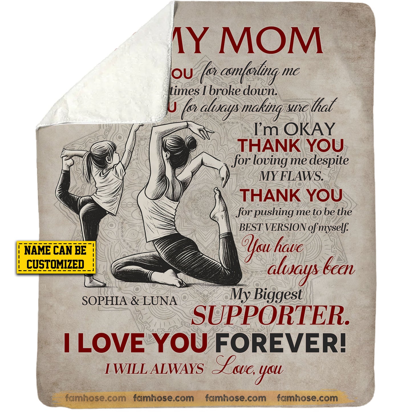 Personalized Yoga Mom Daughter Fleece Blanket, To My Mom Thank You Woven Blanket, Sherpa Blanket Mother's Day Gift For Mom From Yoga Girl