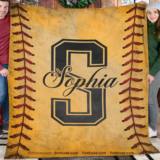 Vintage Personalized Softball Fleece Blanket, Diamond Queen Sport Woven Blanket, Cozy Sherpa Blanket Gift For Softball Lover