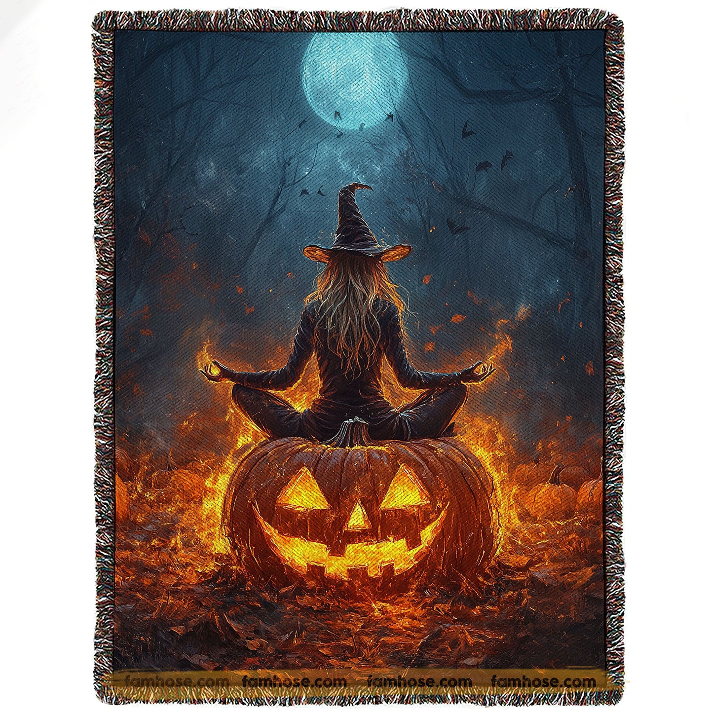 Halloween Meditation Fleece Blanket, A Witch Sits Cross Woven Blanket, Sherpa Blanket Spooky Season Gift For Meditation Lovers