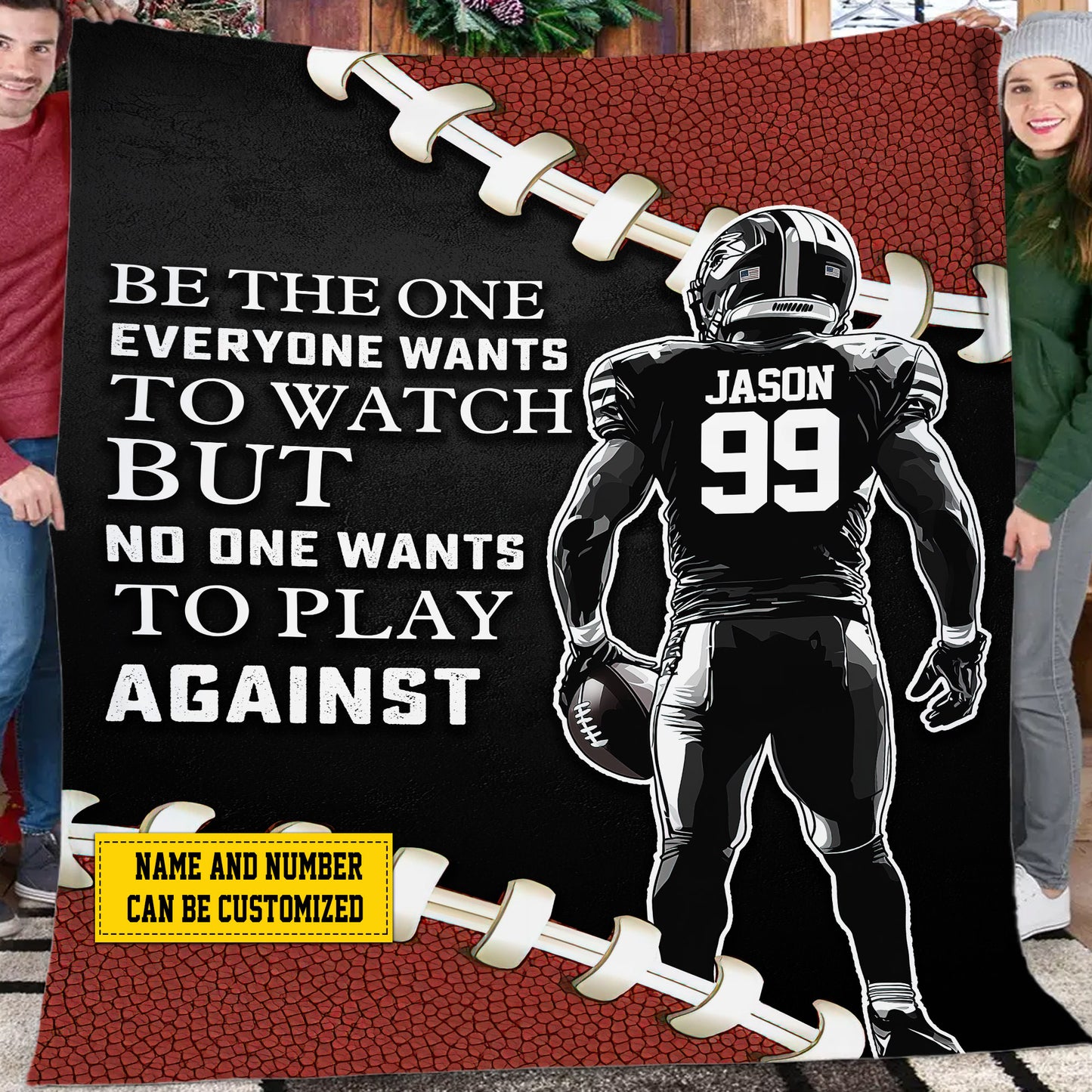 Personalized Motivational Football Boy Fleece Blanket, No One Wants To Play Against Sport Woven Blanket, Cool Sherpa Blanket Gift For Football Lovers