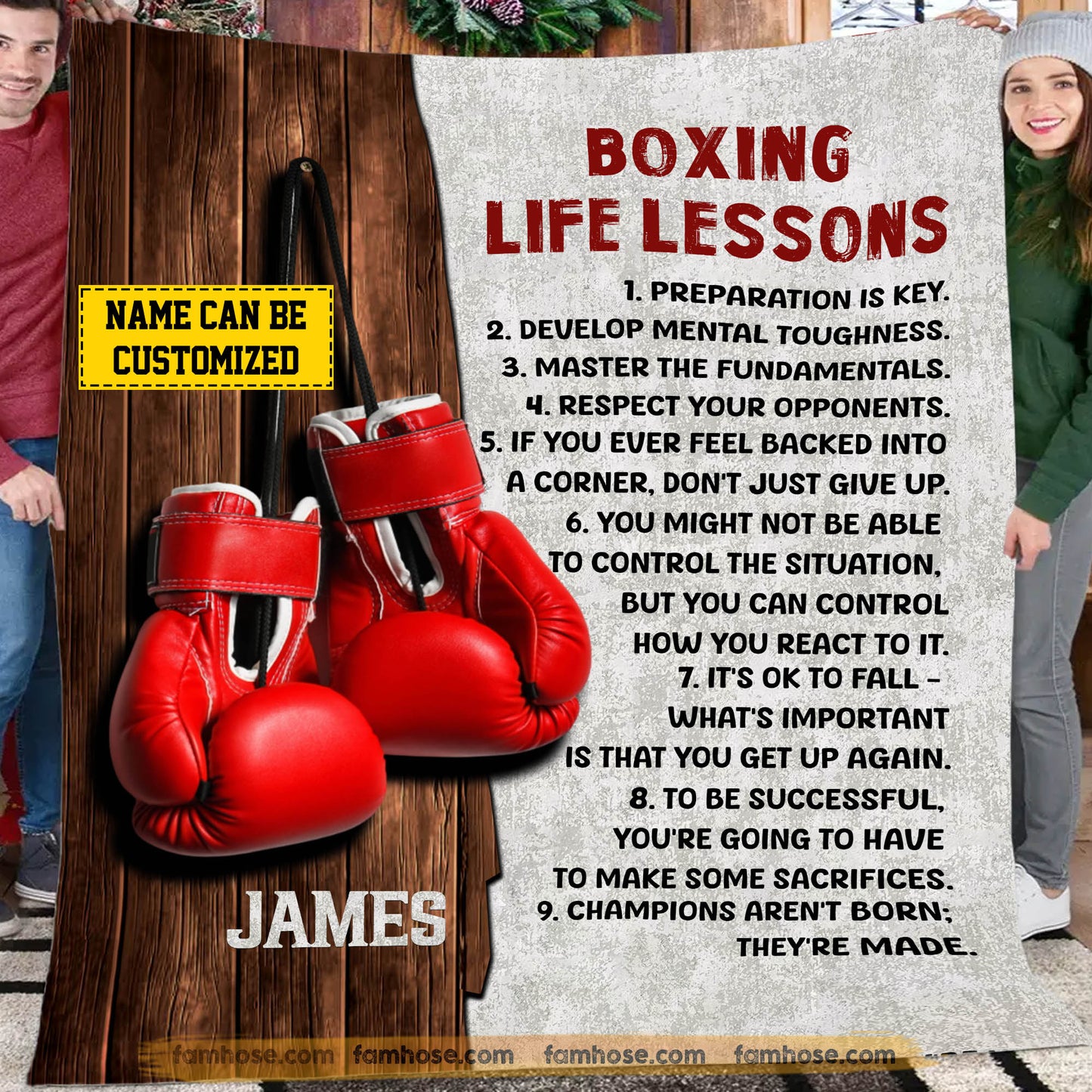 Motivational Personalized Boxing Fleece Blanket, Boxing Life Lessons Sport Woven Blanket, Cool Sherpa Blanket Gift For Boxing Lovers