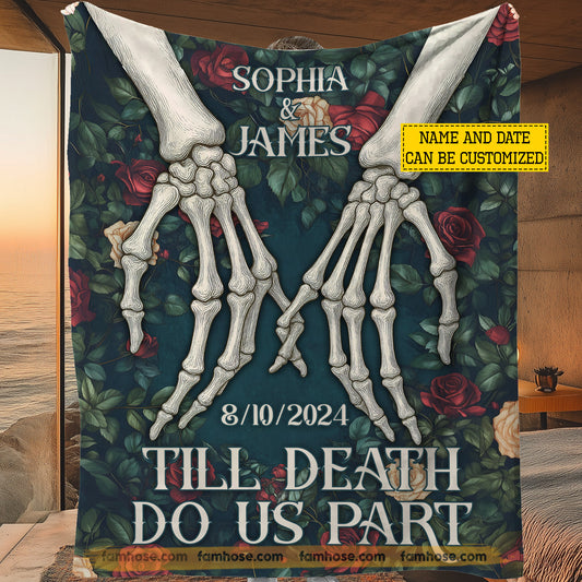 Personalized Halloween Couple Fleece Blanket, Till Death Do Us Part Woven Blanket, Sherpa Blanket Spooky Season Gift For Couple