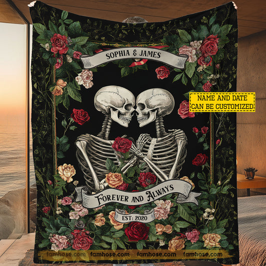 Personalized Halloween Couple Fleece Blanket, Forever And Always Woven Blanket, Sherpa Blanket Spooky Season Gift For Couple