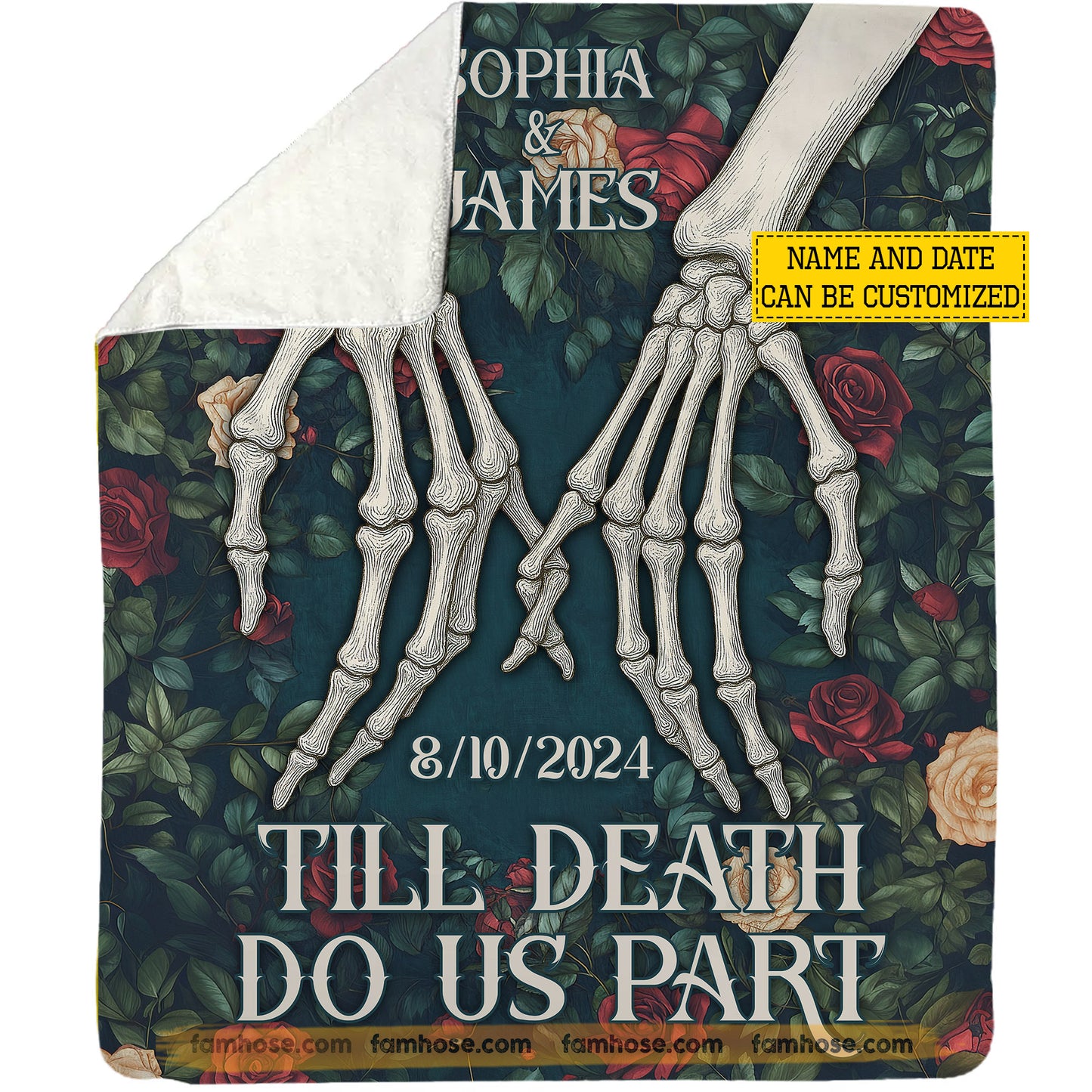Personalized Halloween Couple Fleece Blanket, Till Death Do Us Part Woven Blanket, Sherpa Blanket Spooky Season Gift For Couple