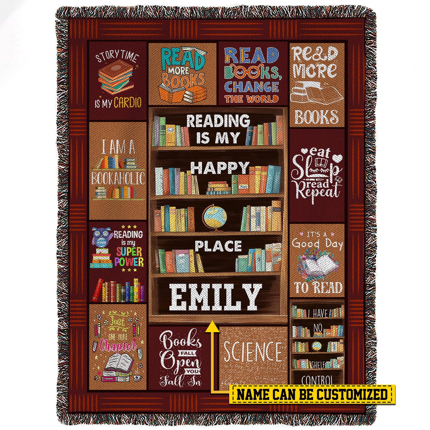 Personalized Books Fleece Blanket, Reading Is My Happy Places Woven Blanket, Cool Sherpa Blanket Gift For Books Lovers