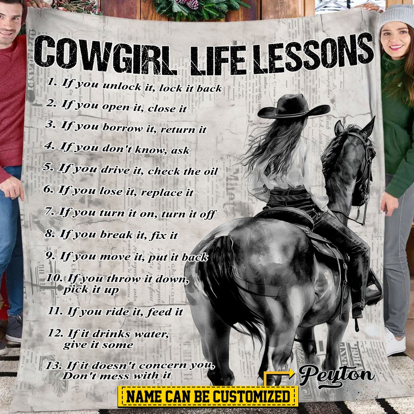 Personalized Cowgirl Fleece Blanket, Cowgirl Life Lessons Baseball Woven Blanket, Cool Sherpa Blanket Gift For Horse Lovers
