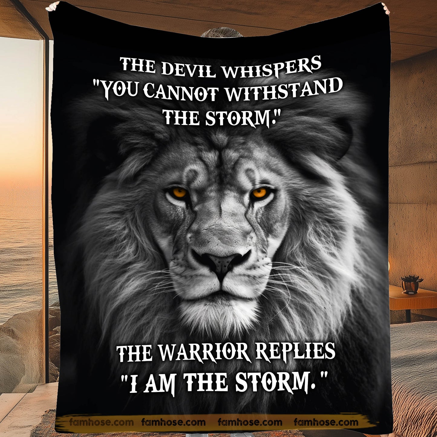 Motivational Fleece Blanket, I Am The Storm Woven Blanket, Cool Sherpa Blanket Gift For Lion Lovers