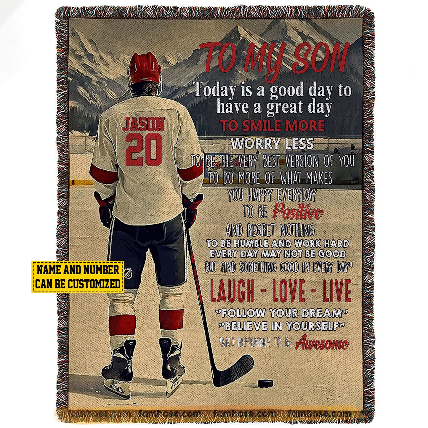 Vintage Personalized Hockey Boy Fleece Blanket, To My Son Sport Woven Blanket, Cool Sherpa Blanket Gift For Hockey Son From Parents