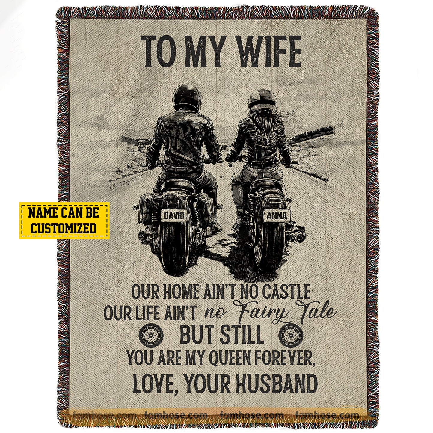 Romantic Biker Couple Fleece Blanket, To My Wife Woven Blanket & Sherpa Blanket Valentine's Day Gifts For Girlfriend Or Wife Who Loves Motorbikes From Husband
