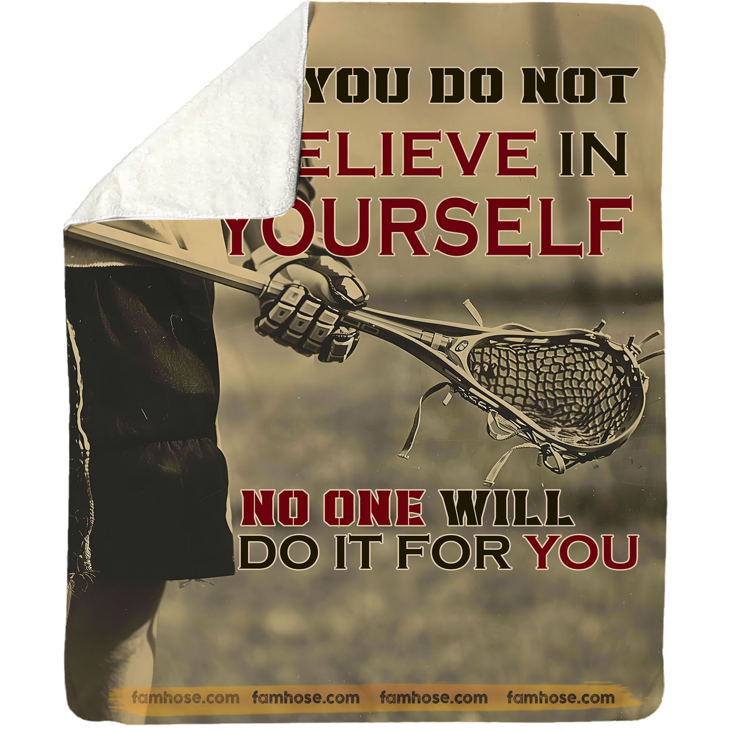 Motivational Lacrosse Fleece Blanket, Believe In Yourself Sport Woven Blanket, Cool Sherpa Blanket Gift For Lacrosse Lovers