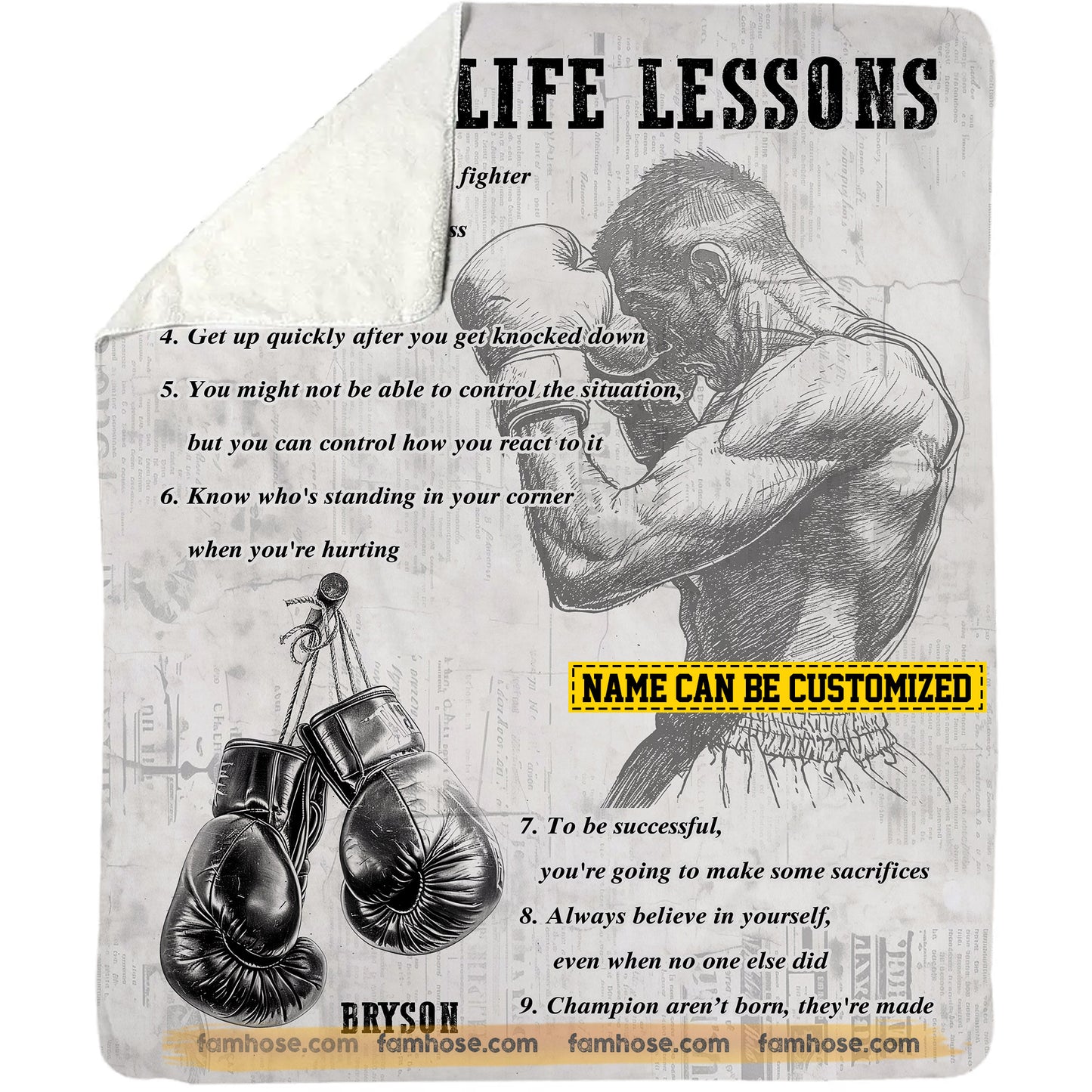 Personalized Boxing Boy Fleece Blanket, Boxing Life Lessons Sport Woven Blanket, Cool Sherpa Blanket Gift For Boxing Lovers
