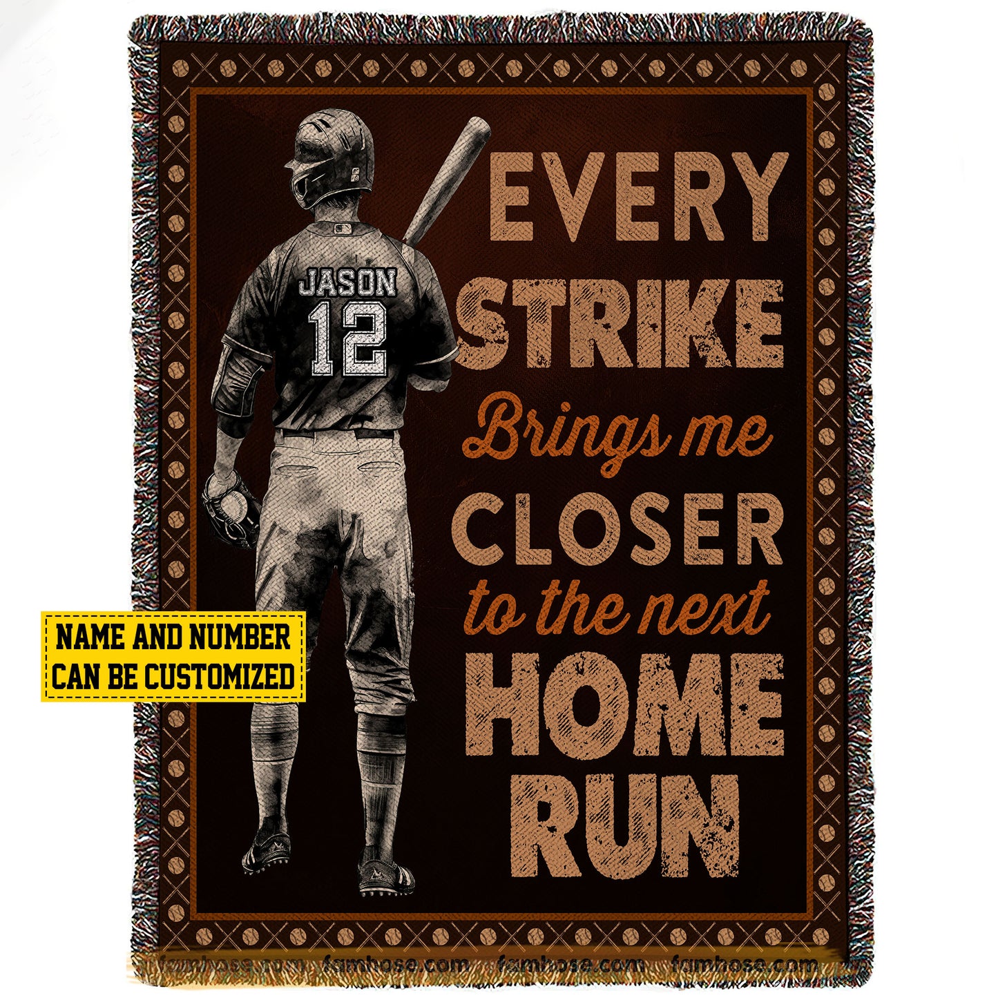 Motivational Personalized Baseball Boy Fleece Blanket, Every Strike Brings Me Closer To The Next Home Run Sport Woven Blanket, Cool Sherpa Blanket Gift For Baseball Lovers