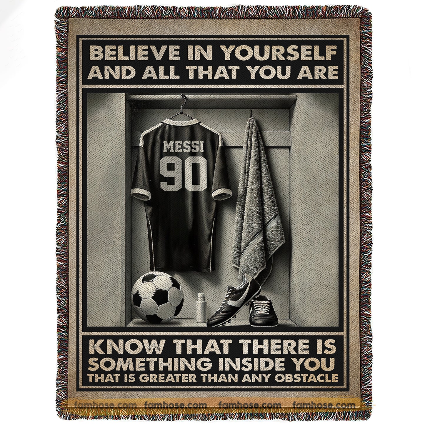 Motivational Personalized Soccer Fleece Blanket, Believe In Yourself All That You Are Woven Blanket, Cool Sherpa Blanket Gift For Soccer Lovers