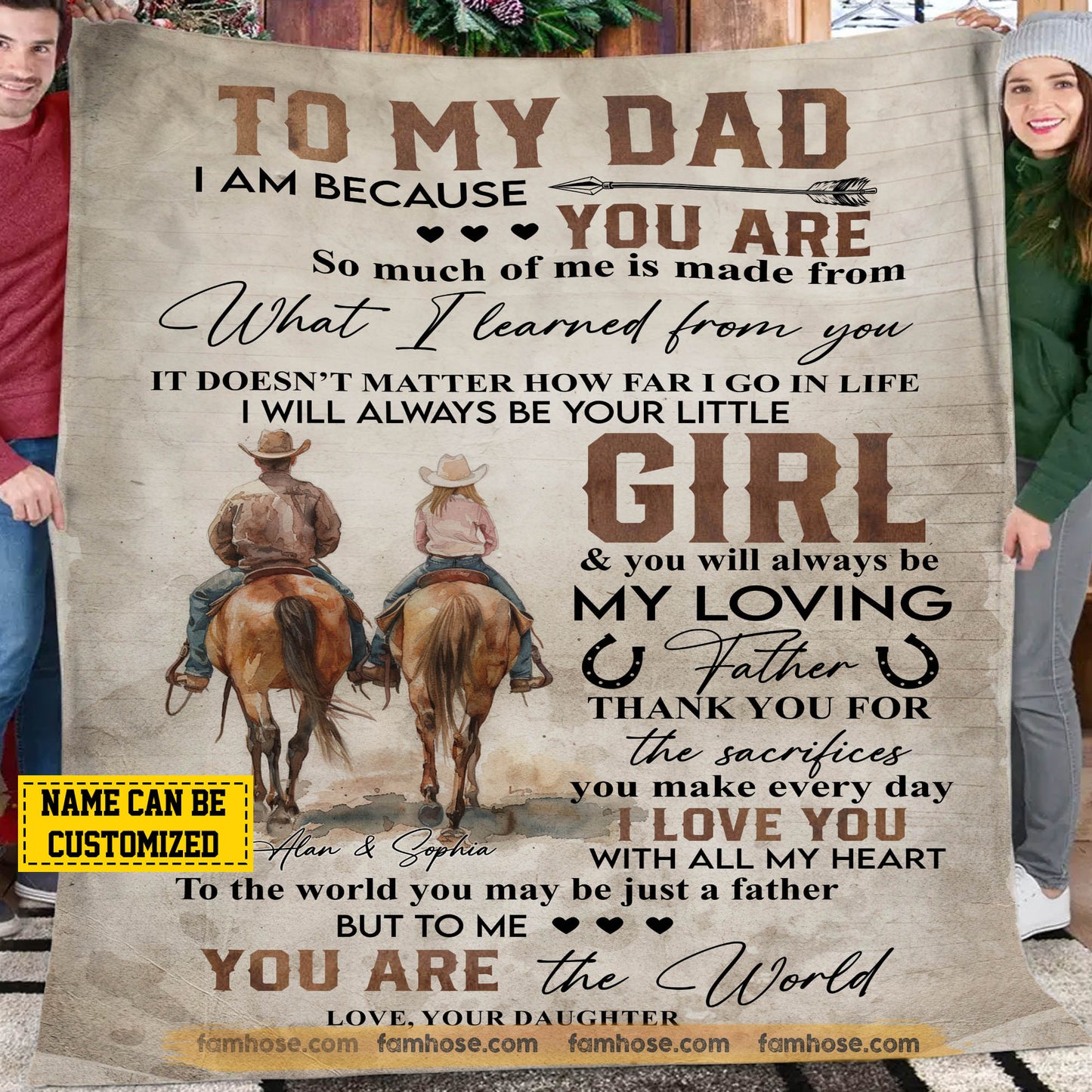 Cool Personalized Cowboy & Cowgirl Fleece Blanket, To My Dad Woven Blanket, Cool Sherpa Blanket Gift For Dad From Horse-Loving Daughter
