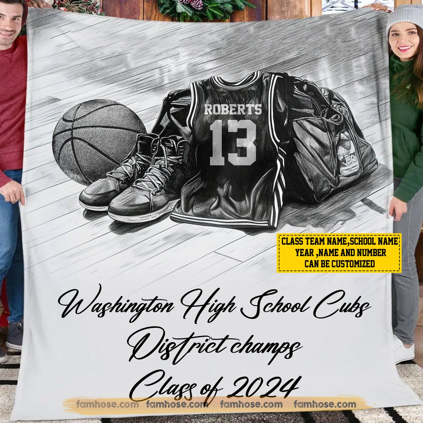 Personalized Class Basketball Team Fleece Blanket, Sports Club Members Woven Blanket, Commemorative Cool Sherpa Blanket Gift For Basketball Team Members