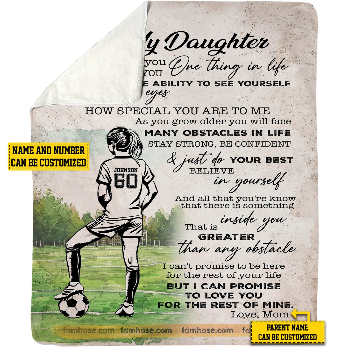 Cool Personalized Soccer Girl Fleece Blanket, To My Daughter Sport Woven Blanket, Cool Sherpa Blanket Gift For Soccer Girl From Parents