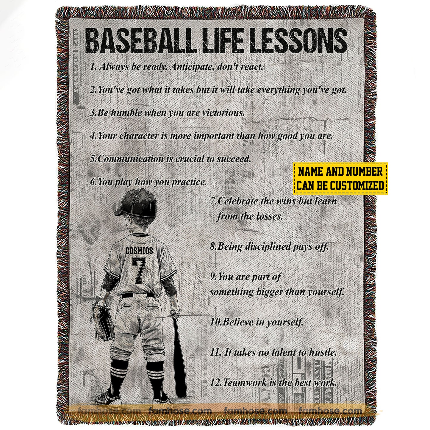Personalized Baseball Boy Fleece Blanket, Baseball Life Lessons Sport Woven Blanket, Cool Sherpa Blanket Gift For Baseball Lovers