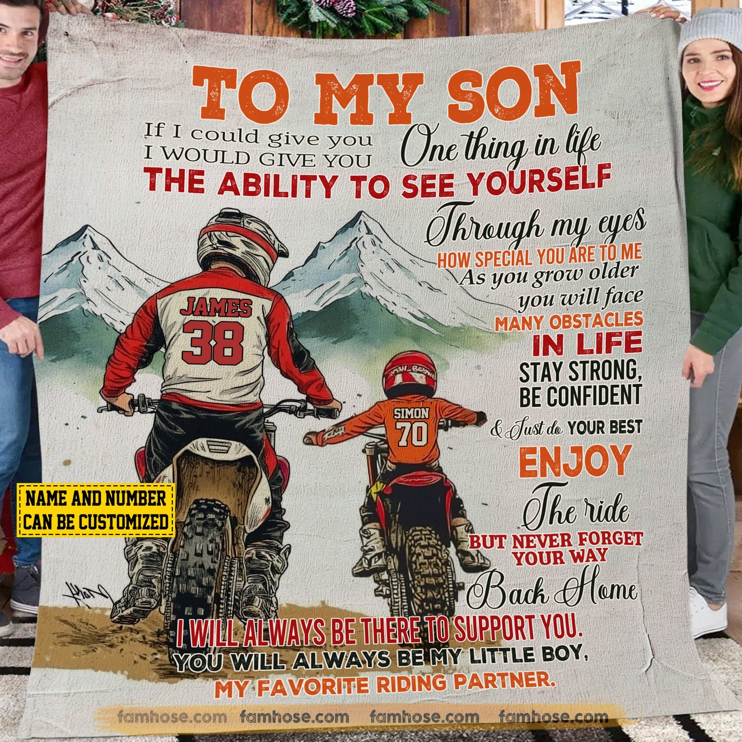 Funny Personalized Motocross Fleece Blanket, To My Son Woven Blanket, Cool Sherpa Blanket Gift For Motocross Son From Dad