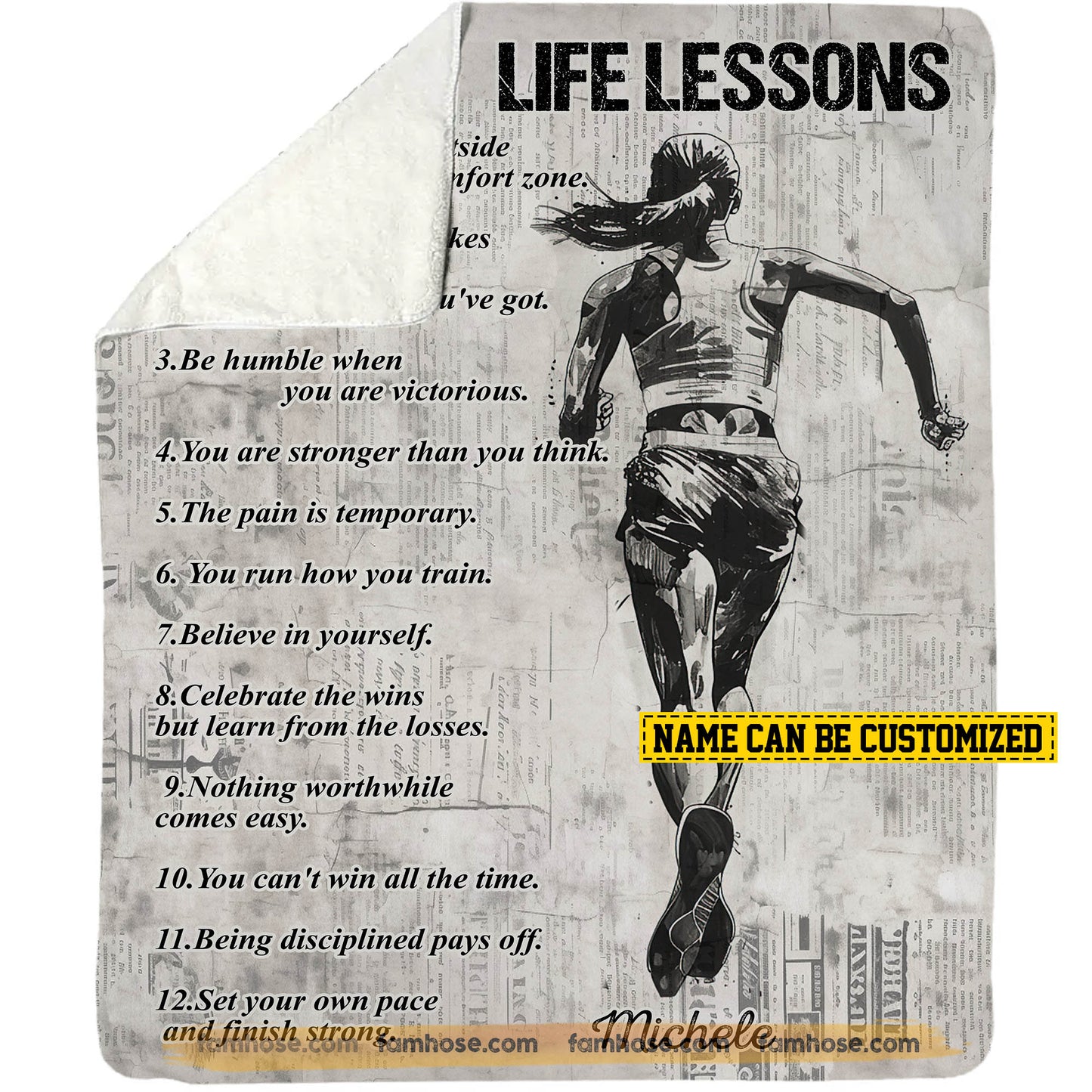 Motivational Personalized Running Girl Fleece Blanket, Running Life Lessons Sport Woven Blanket, Cool Sherpa Blanket Gift For Running Lovers