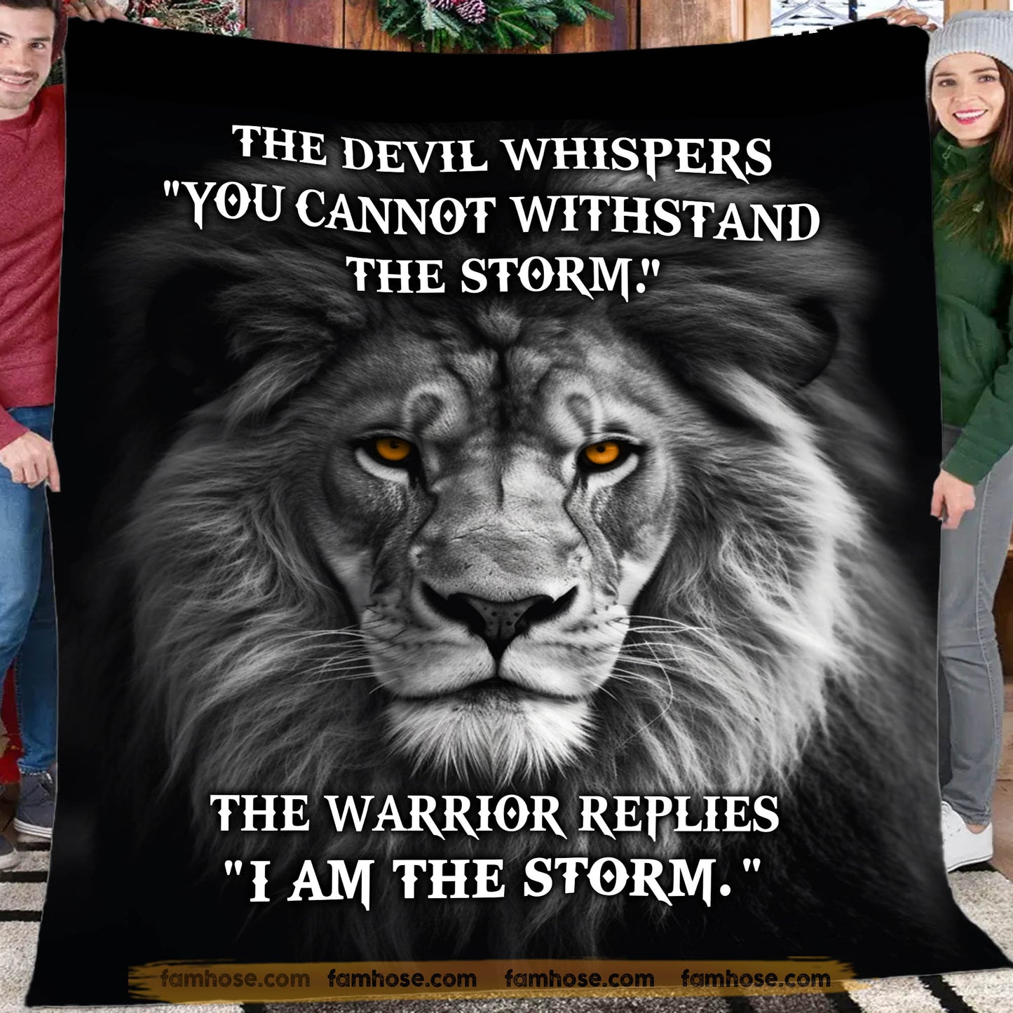 Motivational Fleece Blanket, I Am The Storm Woven Blanket, Cool Sherpa Blanket Gift For Lion Lovers