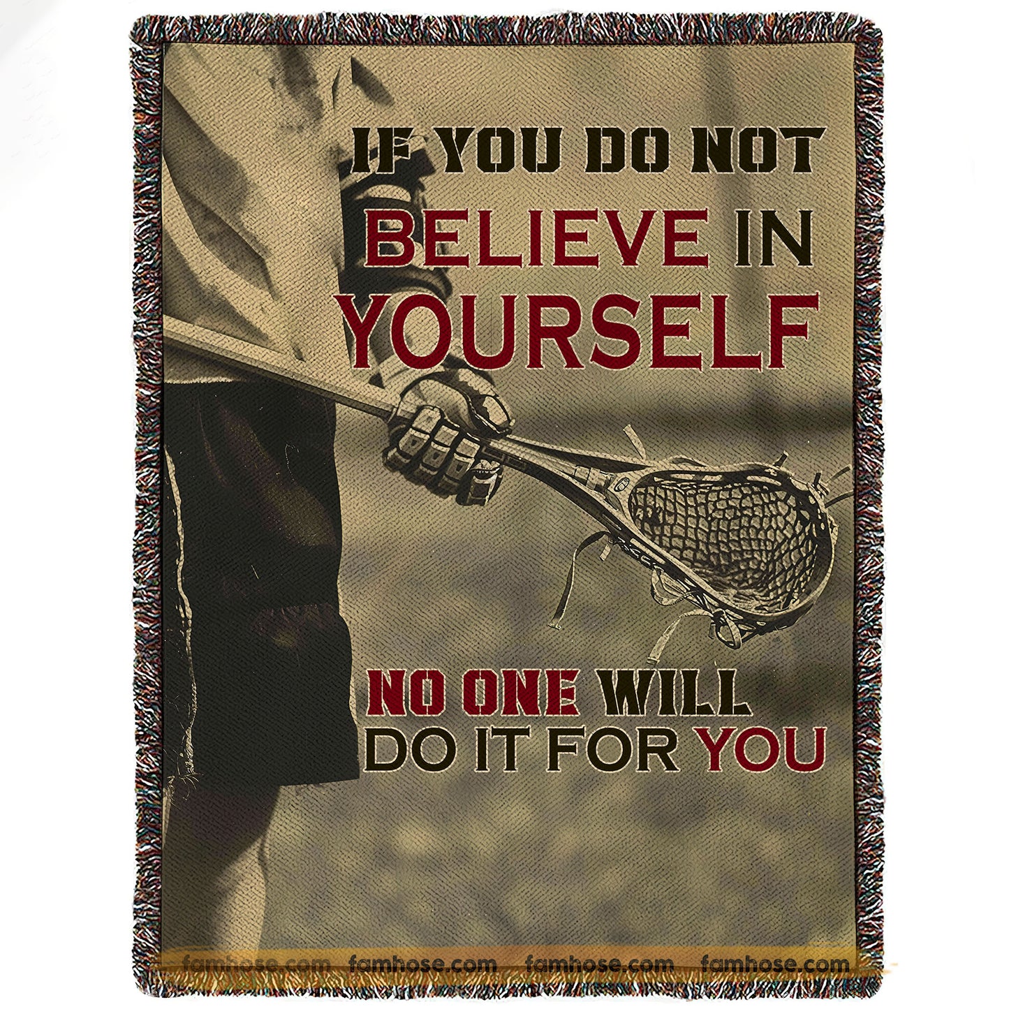 Motivational Lacrosse Fleece Blanket, Believe In Yourself Sport Woven Blanket, Cool Sherpa Blanket Gift For Lacrosse Lovers
