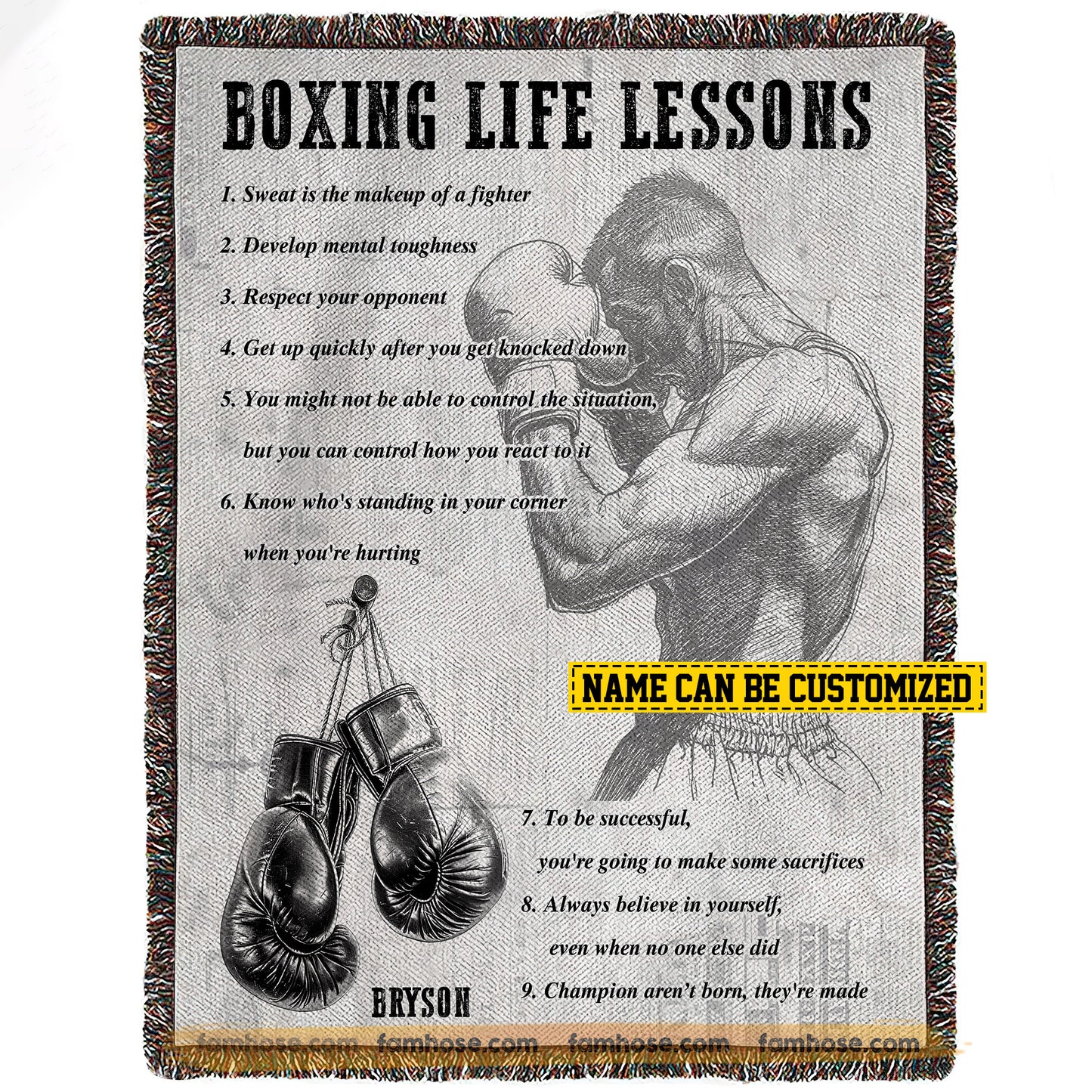 Personalized Boxing Boy Fleece Blanket, Boxing Life Lessons Sport Woven Blanket, Cool Sherpa Blanket Gift For Boxing Lovers