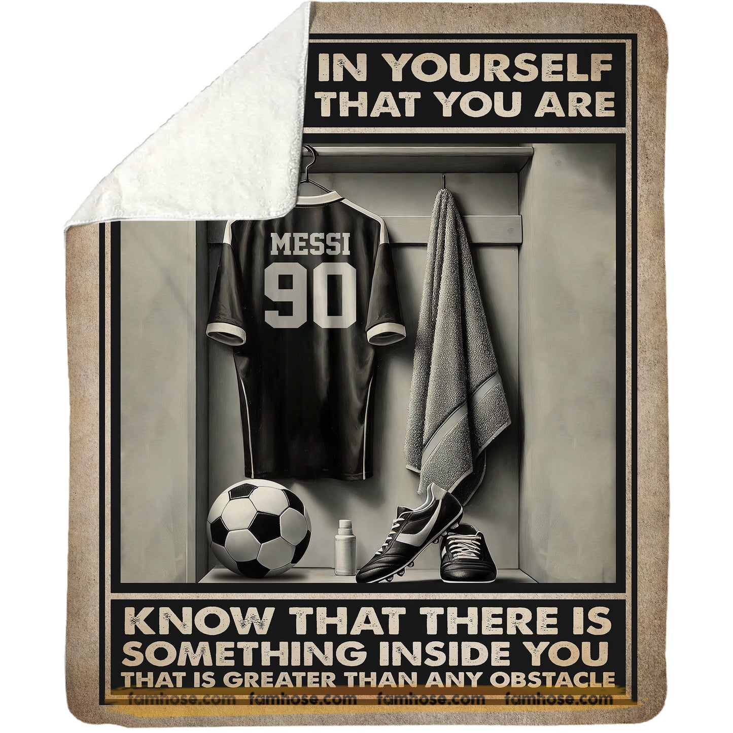 Motivational Personalized Soccer Fleece Blanket, Believe In Yourself All That You Are Woven Blanket, Cool Sherpa Blanket Gift For Soccer Lovers