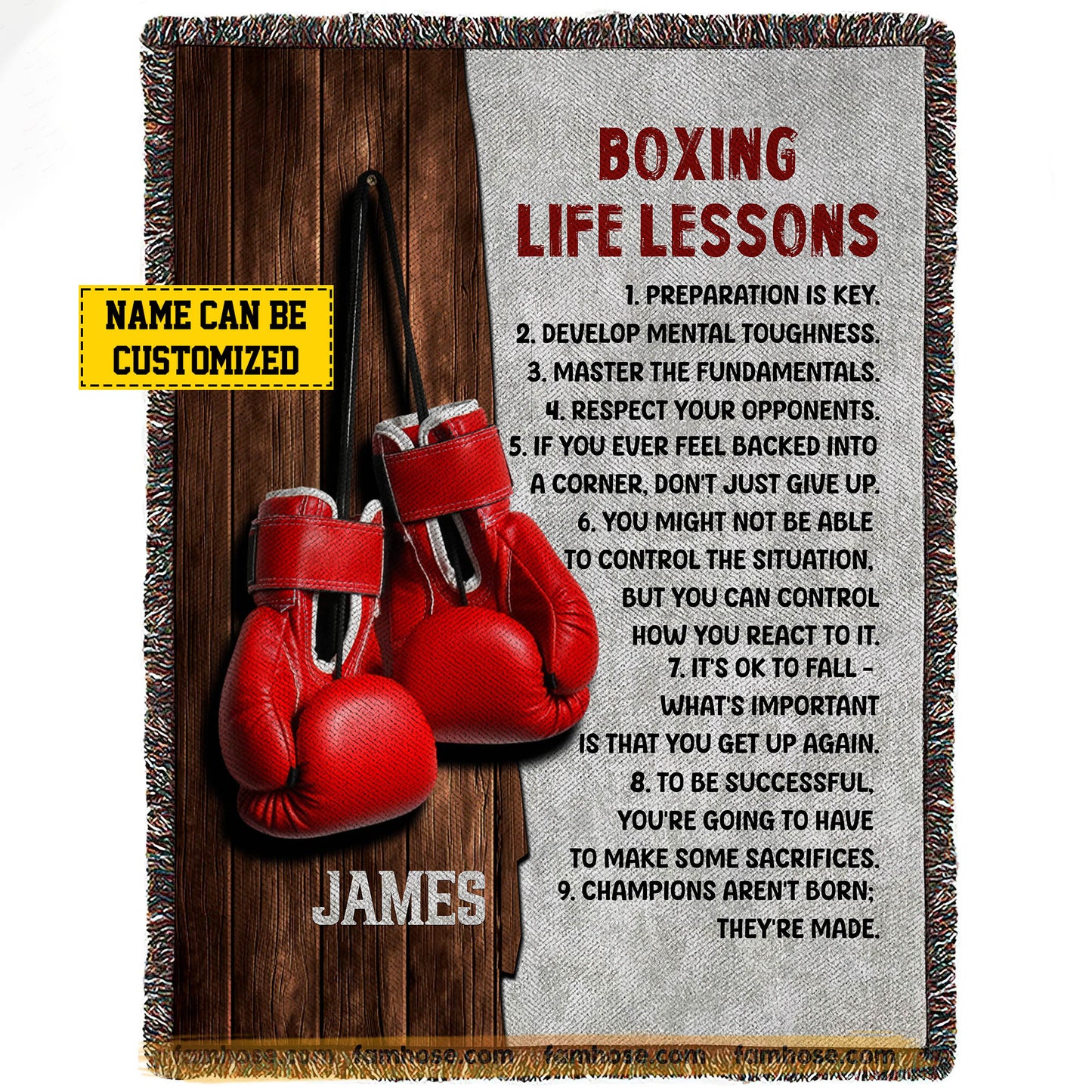 Motivational Personalized Boxing Fleece Blanket, Boxing Life Lessons Sport Woven Blanket, Cool Sherpa Blanket Gift For Boxing Lovers