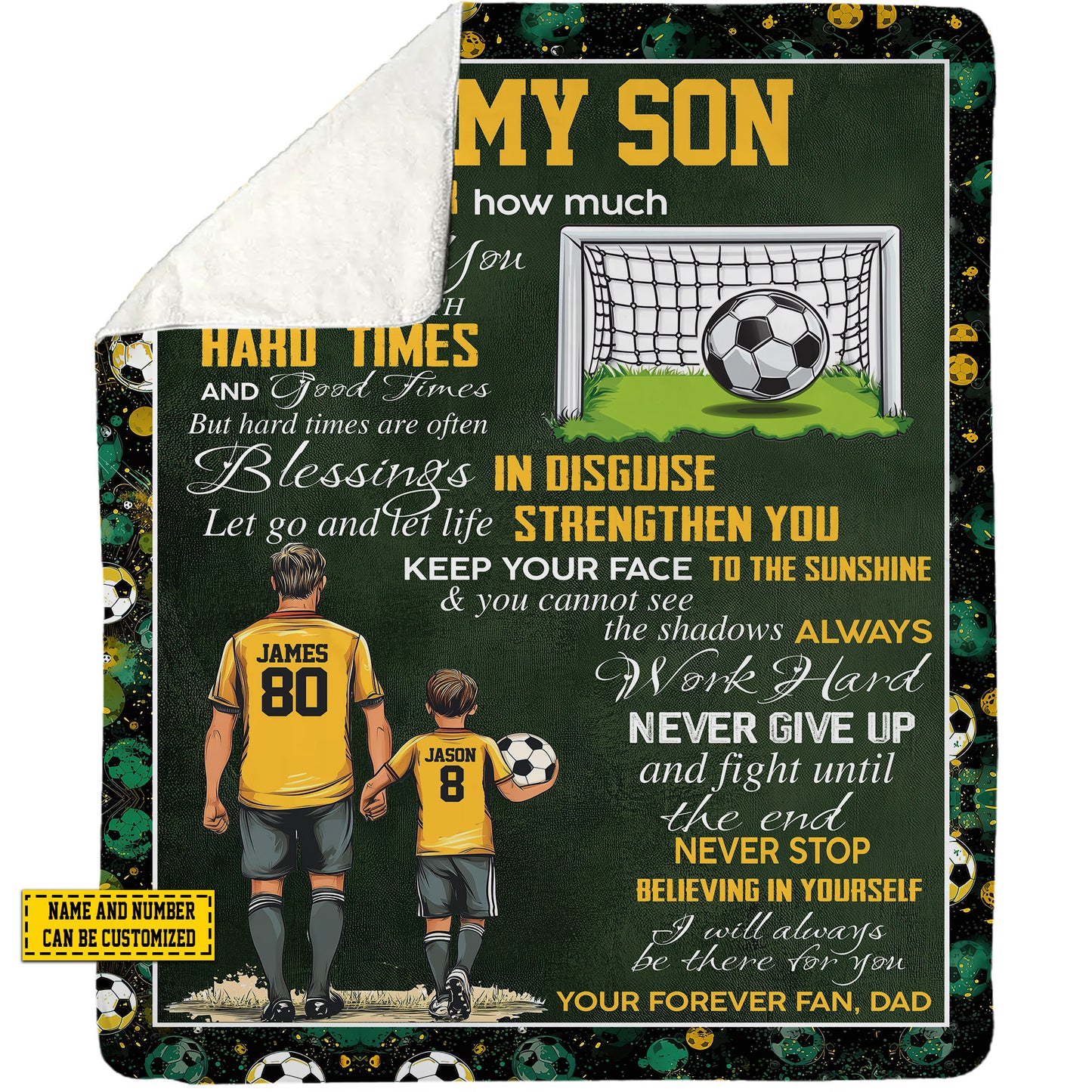 Personalized Soccer Dad And Son Fleece Blanket, To My Son Sports Woven Blanket, Cool Sherpa Blanket Gift For Soccer Lovers