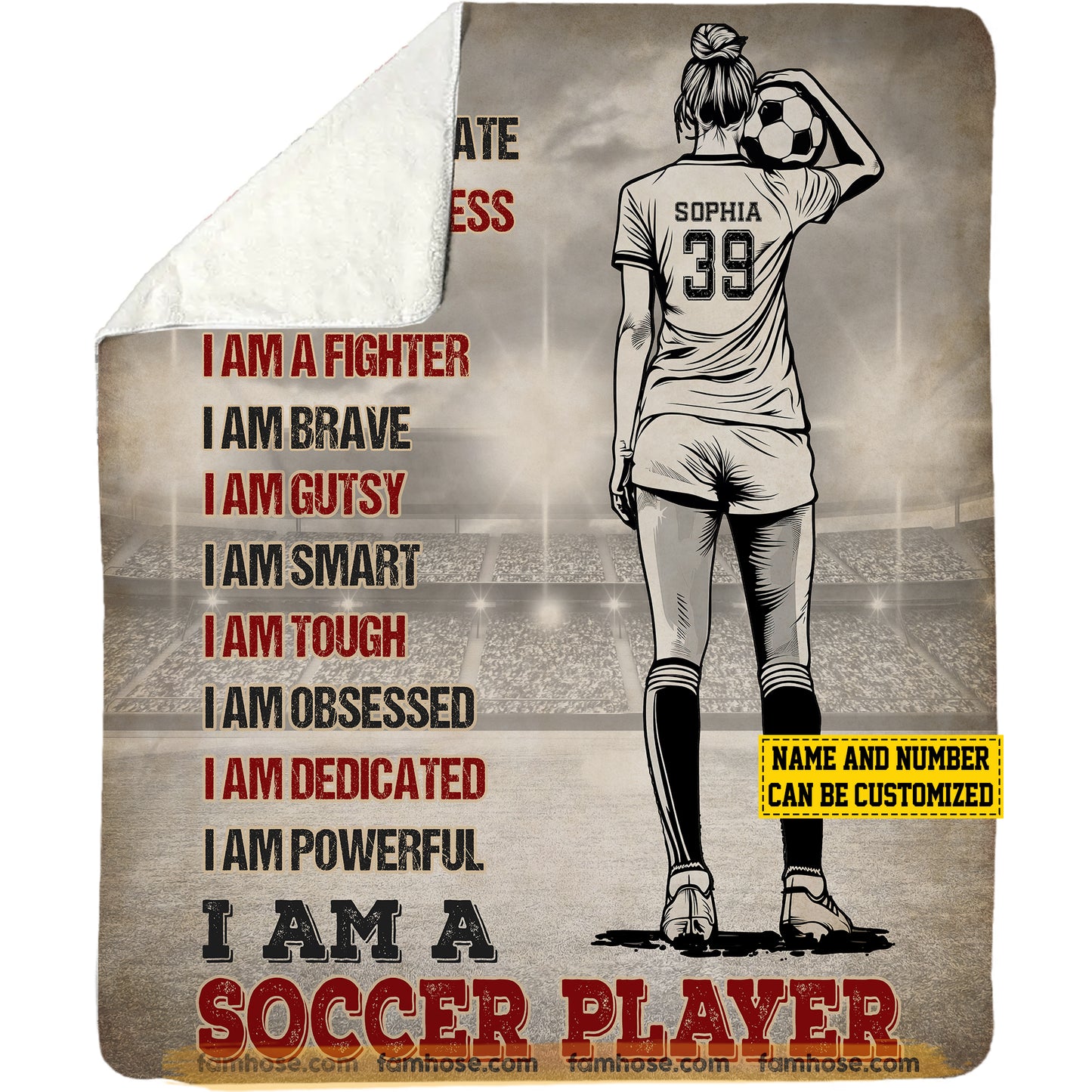 Personalized Soccer Girl Fleece Blanket, I Am A Soccer Player Woven Blanket, Cool Sherpa Blanket Gift For Soccer Girl, Soccer Lovers