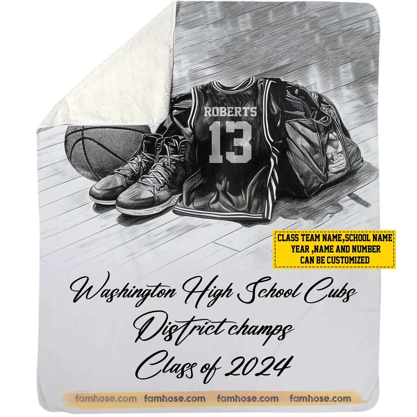 Personalized Class Basketball Team Fleece Blanket, Sports Club Members Woven Blanket, Commemorative Cool Sherpa Blanket Gift For Basketball Team Members