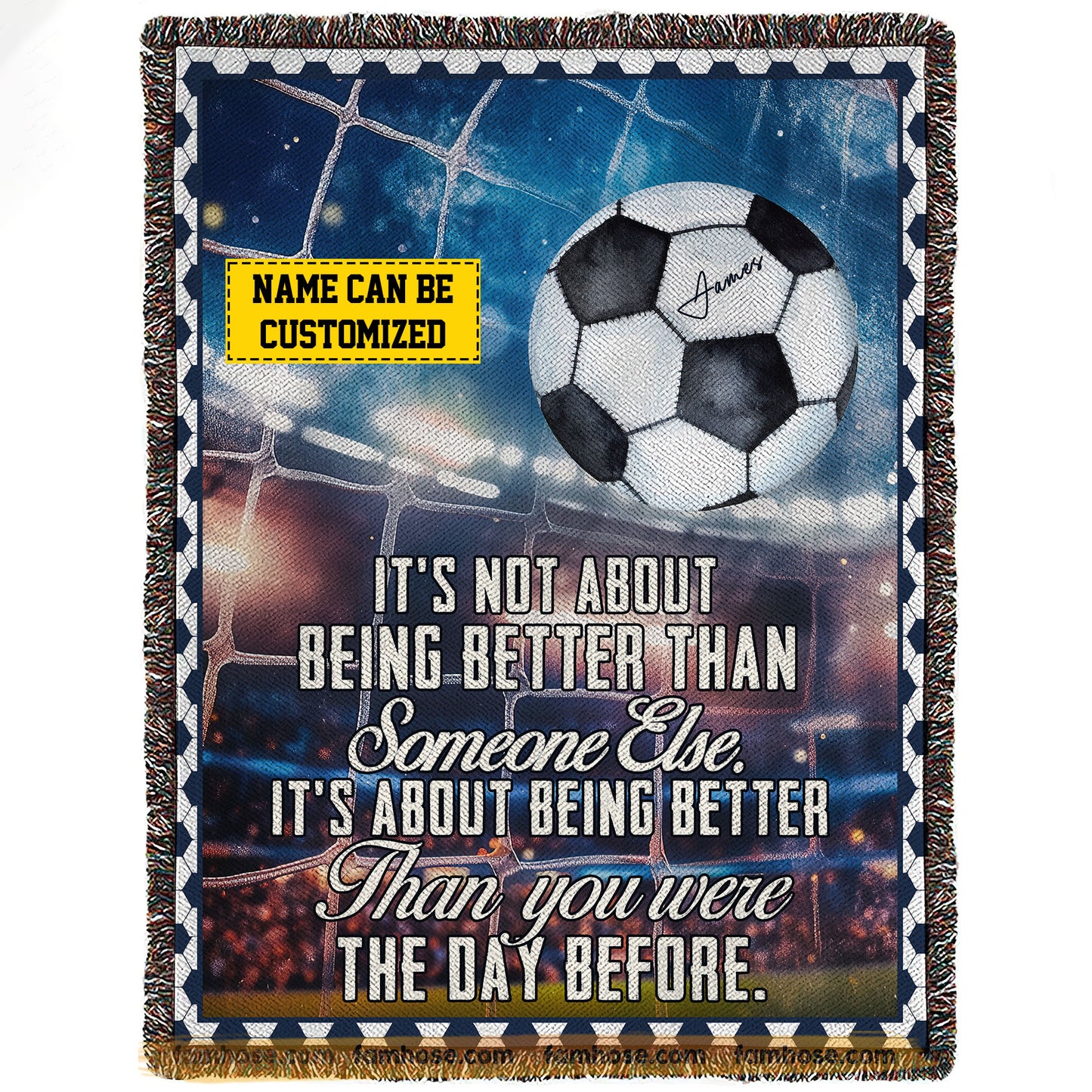 Motivational Personalized Soccer Fleece Blanket, It's About Being Better Than You Were The Day Before Sport Woven Blanket, Cool Sherpa Blanket Gift For Soccer Lovers