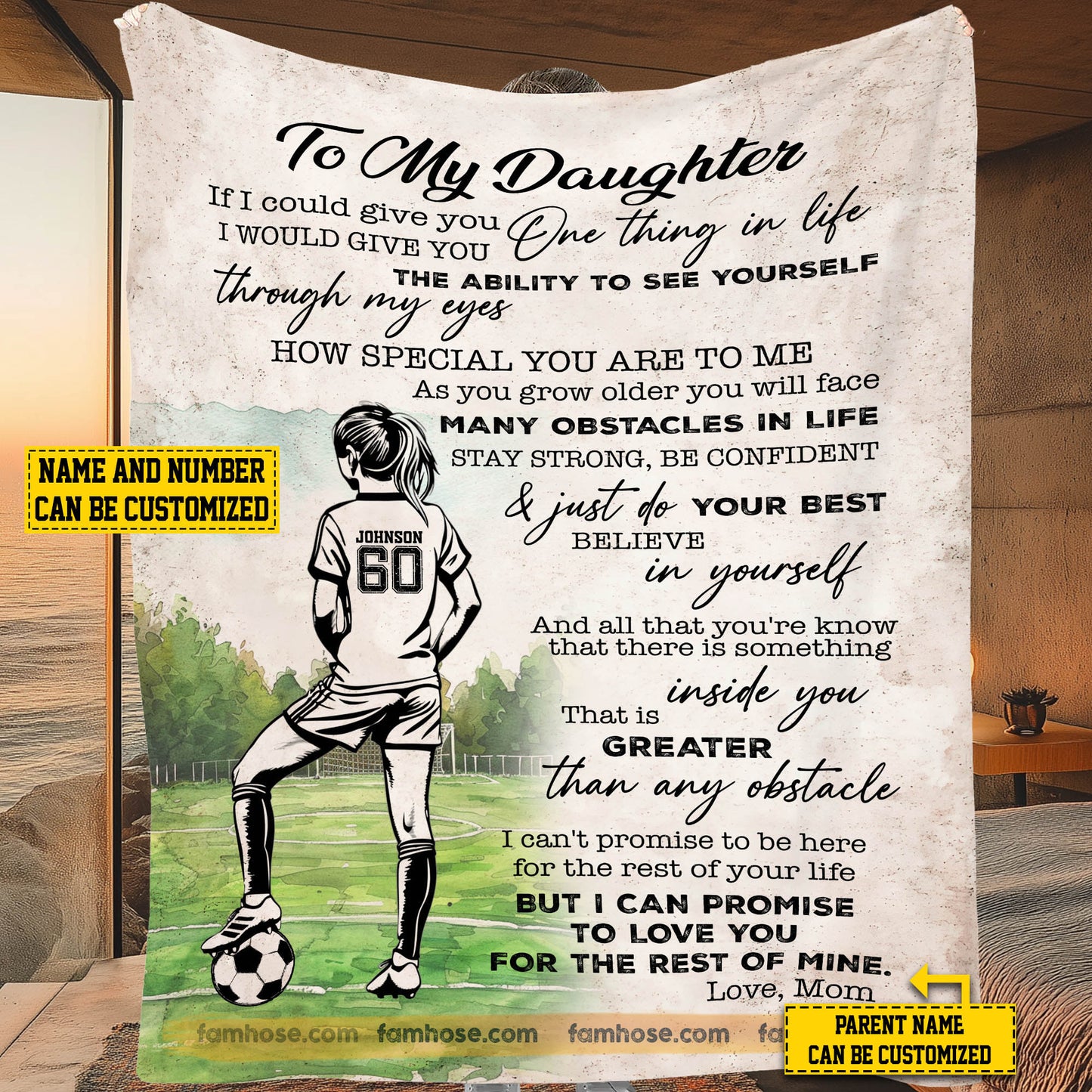 Cool Personalized Soccer Girl Fleece Blanket, To My Daughter Sport Woven Blanket, Cool Sherpa Blanket Gift For Soccer Girl From Parents