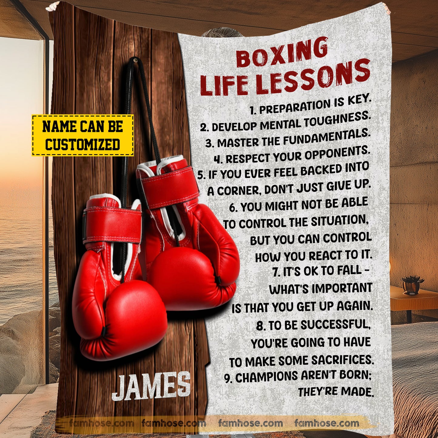 Motivational Personalized Boxing Fleece Blanket, Boxing Life Lessons Sport Woven Blanket, Cool Sherpa Blanket Gift For Boxing Lovers