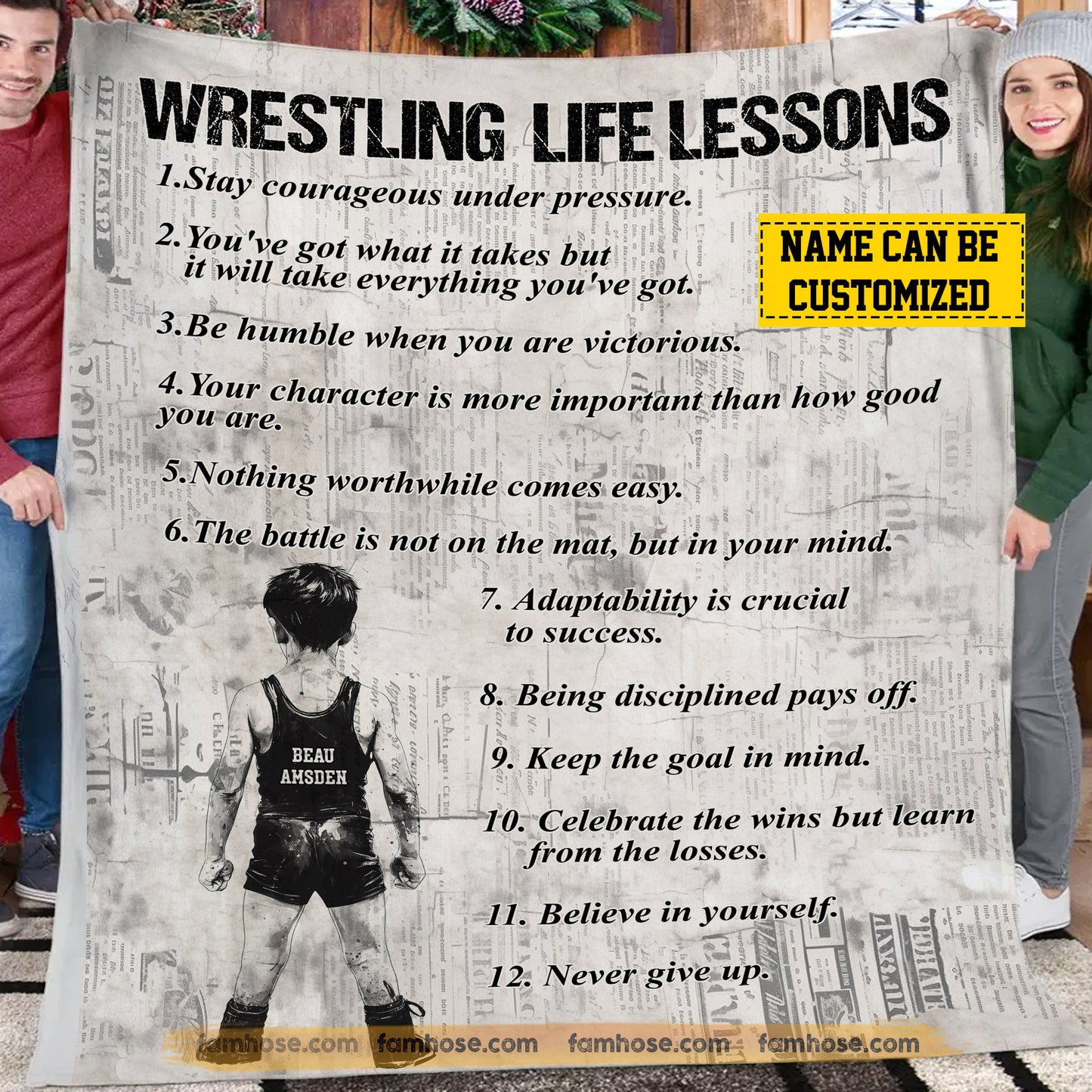 Personalized Wrestling Boys Fleece Blanket, Wrestling Life Lessons Sport Woven Blanket - Sherpa Blanket Gift For Wrestling Lovers