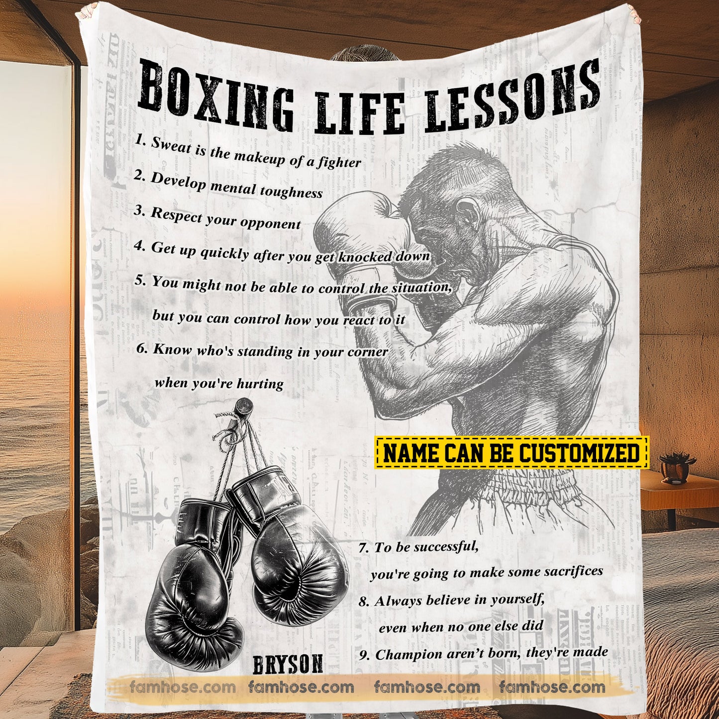 Personalized Boxing Boy Fleece Blanket, Boxing Life Lessons Sport Woven Blanket, Cool Sherpa Blanket Gift For Boxing Lovers