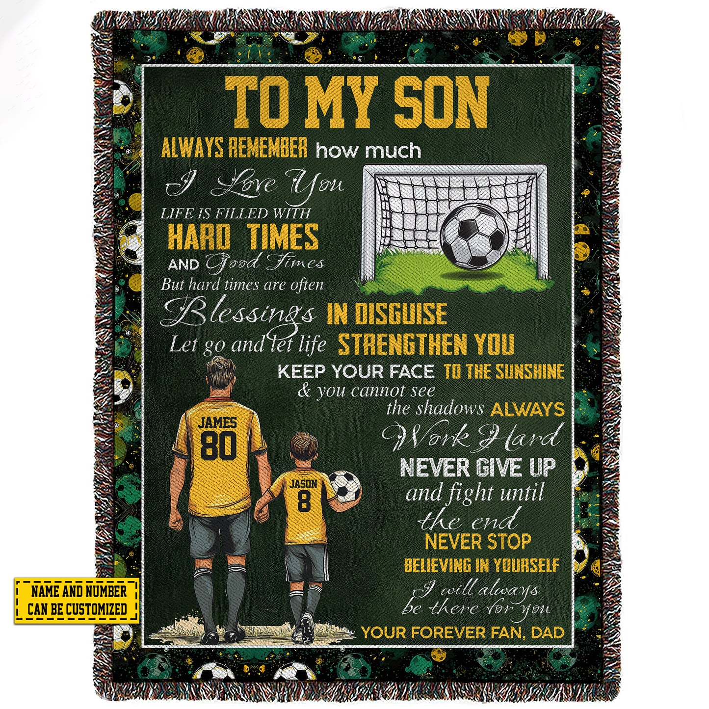 Personalized Soccer Dad And Son Fleece Blanket, To My Son Sports Woven Blanket, Cool Sherpa Blanket Gift For Soccer Lovers