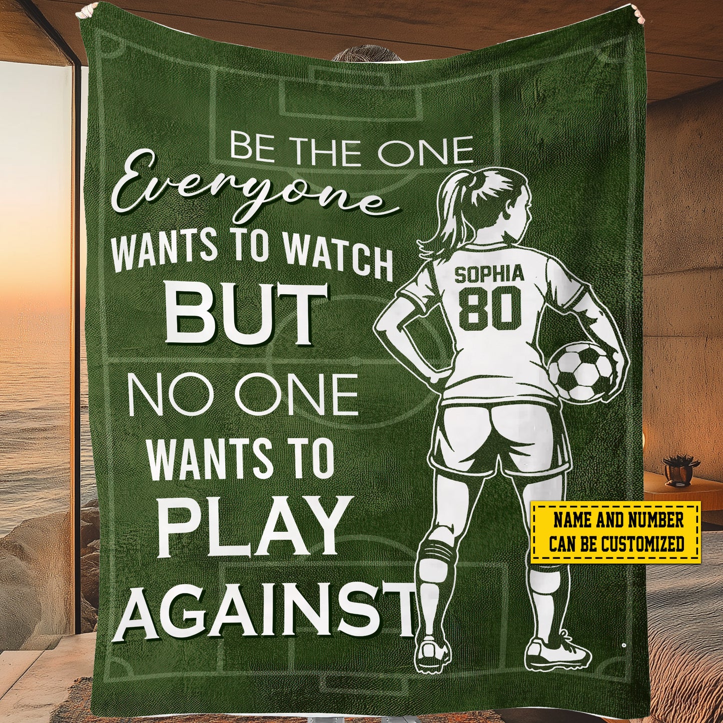Personalized Soccer Girl Fleece Blanket, No One Wants To Play Against Sports Woven Blanket, Cool Sherpa Blanket Gift For Soccer Lovers