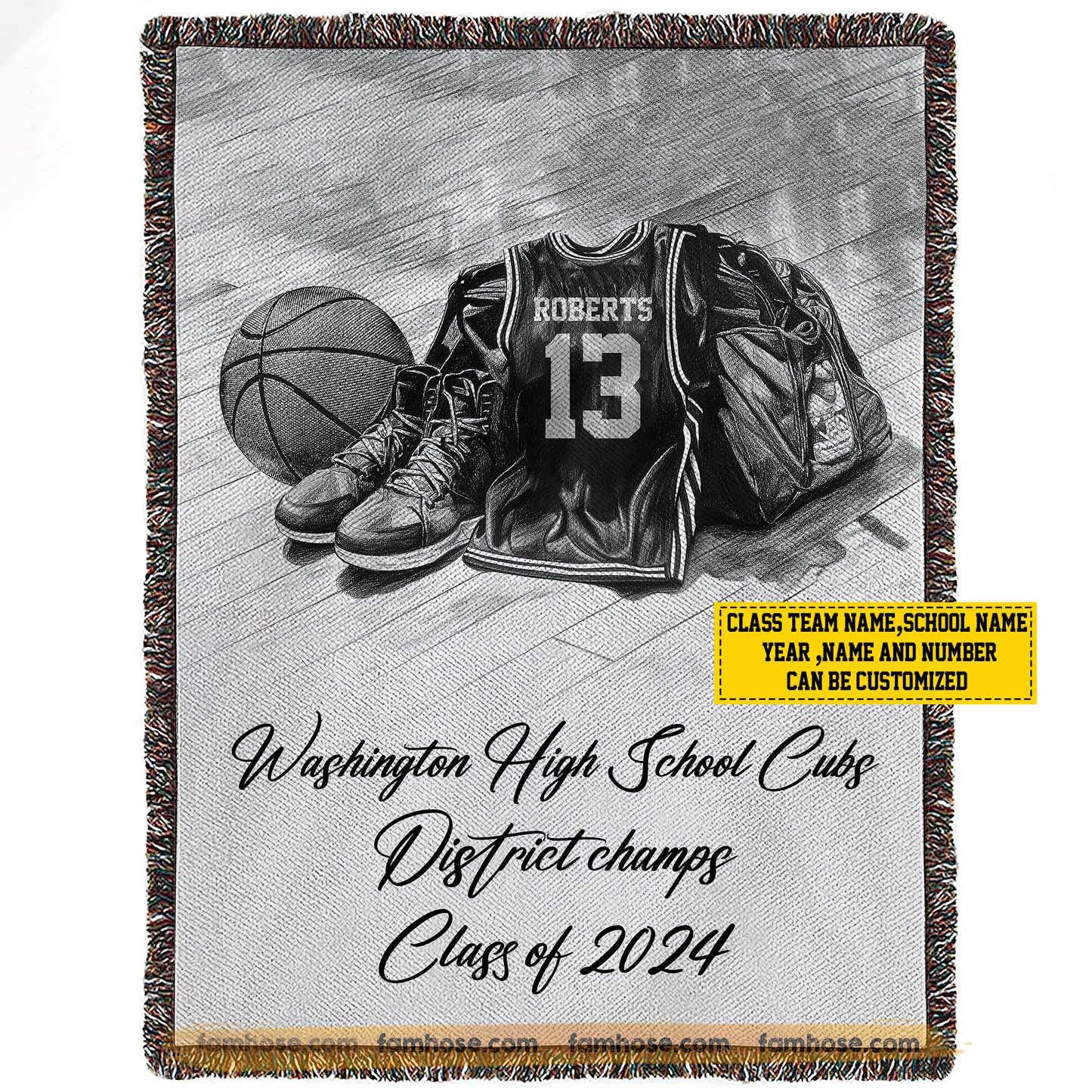Personalized Class Basketball Team Fleece Blanket, Sports Club Members Woven Blanket, Commemorative Cool Sherpa Blanket Gift For Basketball Team Members