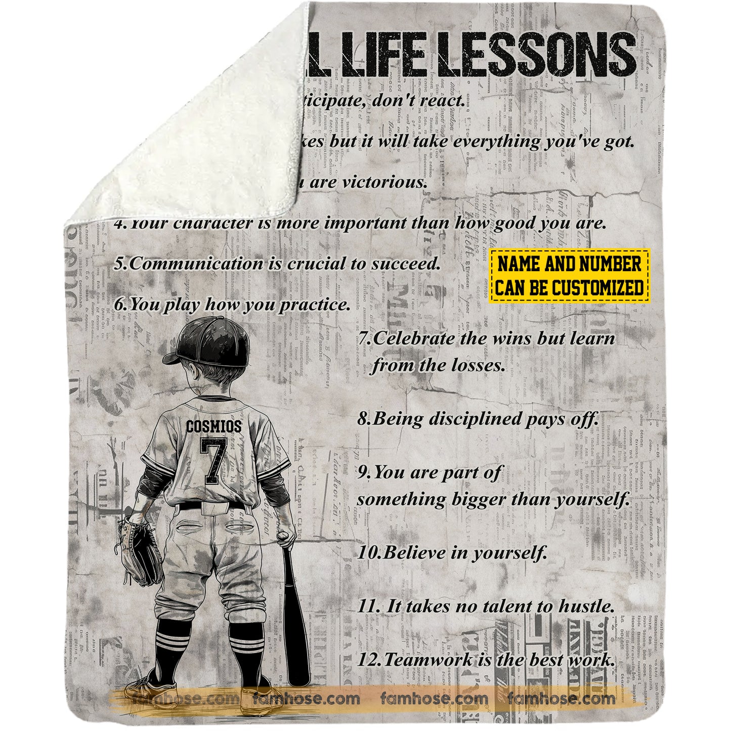 Personalized Baseball Boy Fleece Blanket, Baseball Life Lessons Sport Woven Blanket, Cool Sherpa Blanket Gift For Baseball Lovers