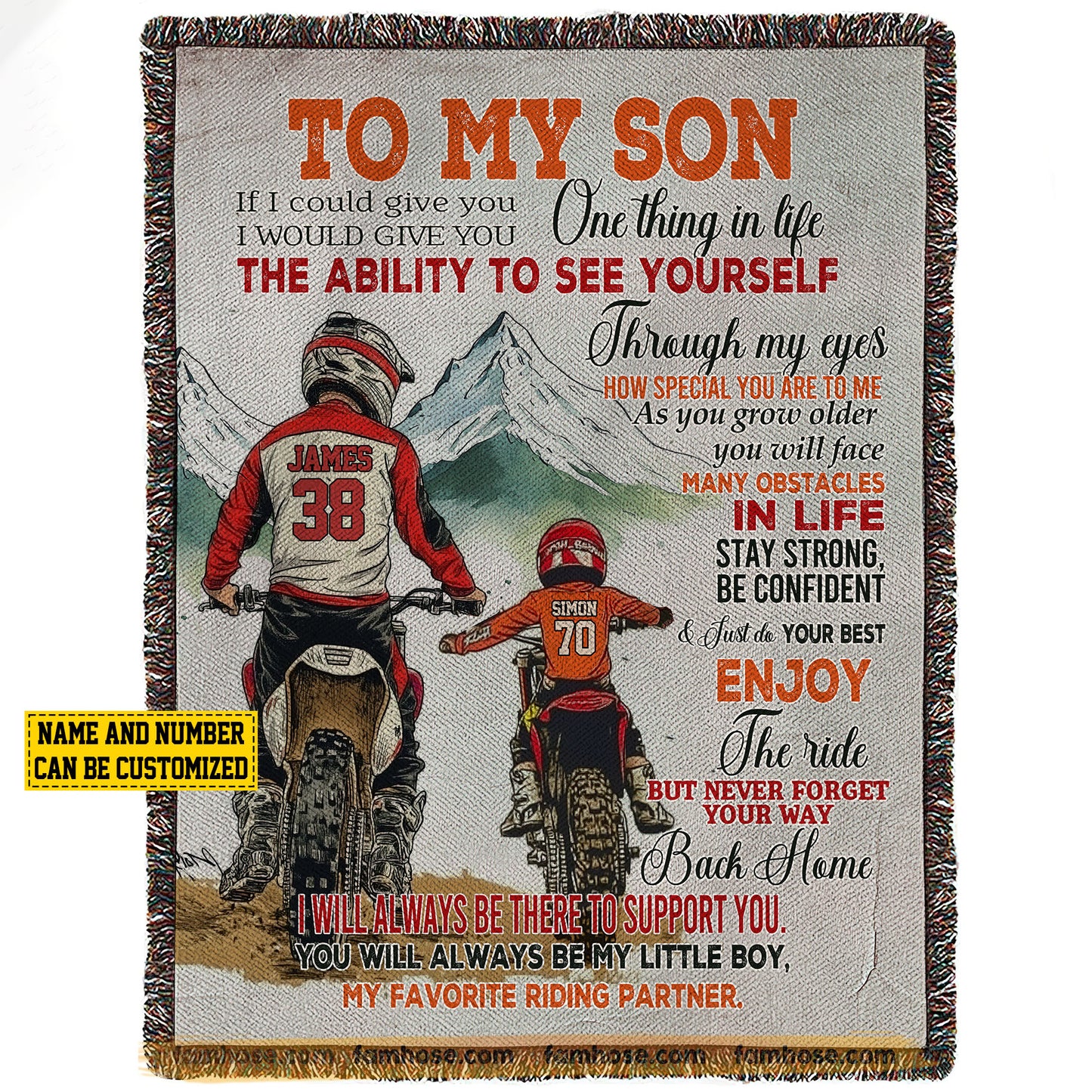 Funny Personalized Motocross Fleece Blanket, To My Son Woven Blanket, Cool Sherpa Blanket Gift For Motocross Son From Dad