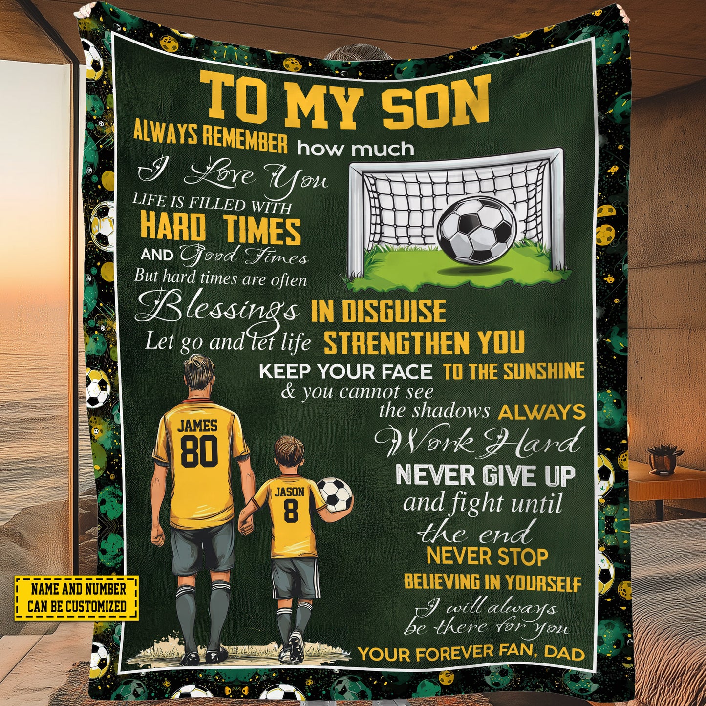 Personalized Soccer Dad And Son Fleece Blanket, To My Son Sports Woven Blanket, Cool Sherpa Blanket Gift For Soccer Lovers