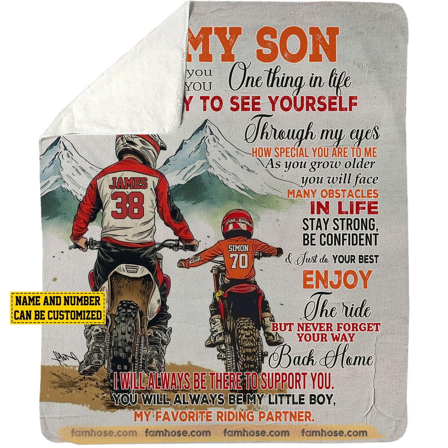 Funny Personalized Motocross Fleece Blanket, To My Son Woven Blanket, Cool Sherpa Blanket Gift For Motocross Son From Dad