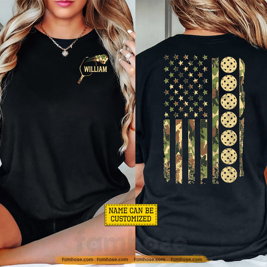 Personalized Pickleball USA Two-sided T-shirt, Dink Drive Dominate Sport Tees Gift For Pickleball Lover