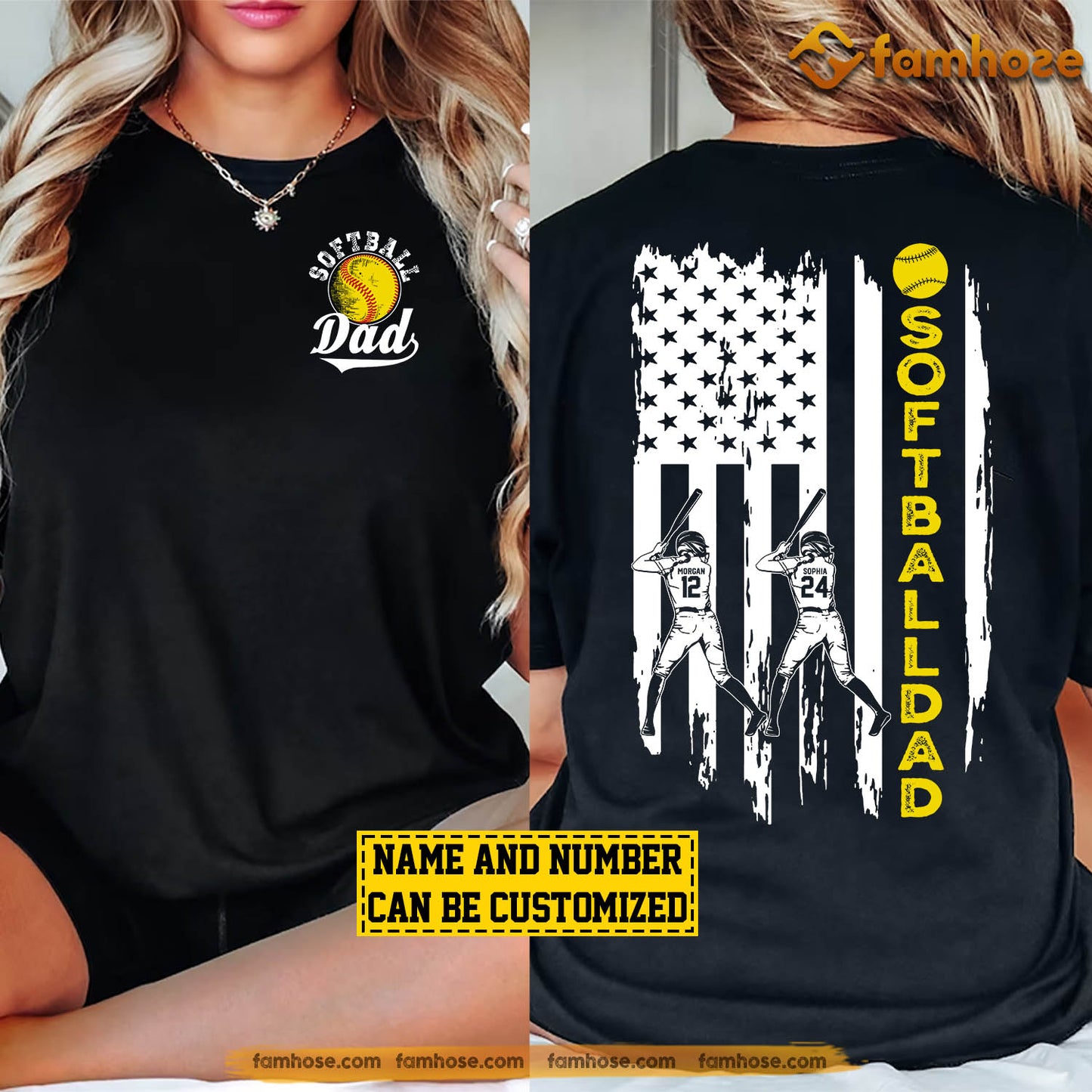Personalized Softball Girl Two-sided T-shirt, Besties Spirit Softball Sport Tee Independence Day Gift For Softball Lovers