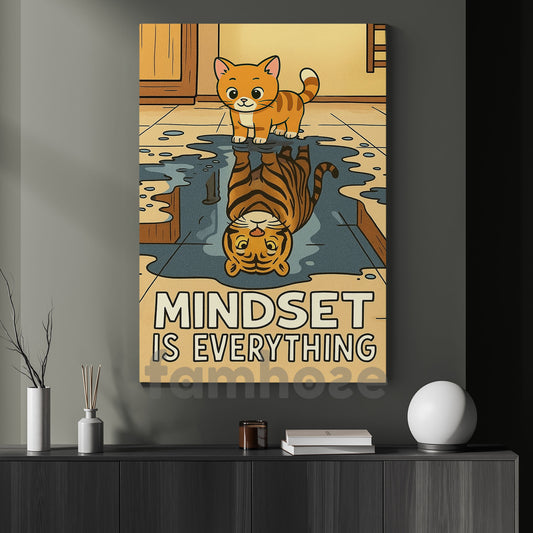 Cute Motivation Canvas Painting, Mindset Is Everything Wall Art Decor, Cartoon Style Poster Gift